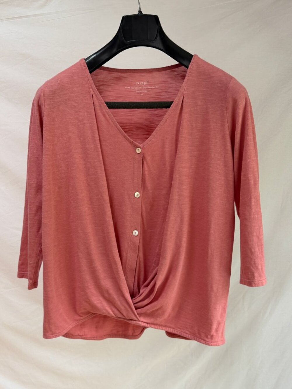 J. JILL Pink V-Neck Draped PureJill Cross Front Top with Buttons Size XS